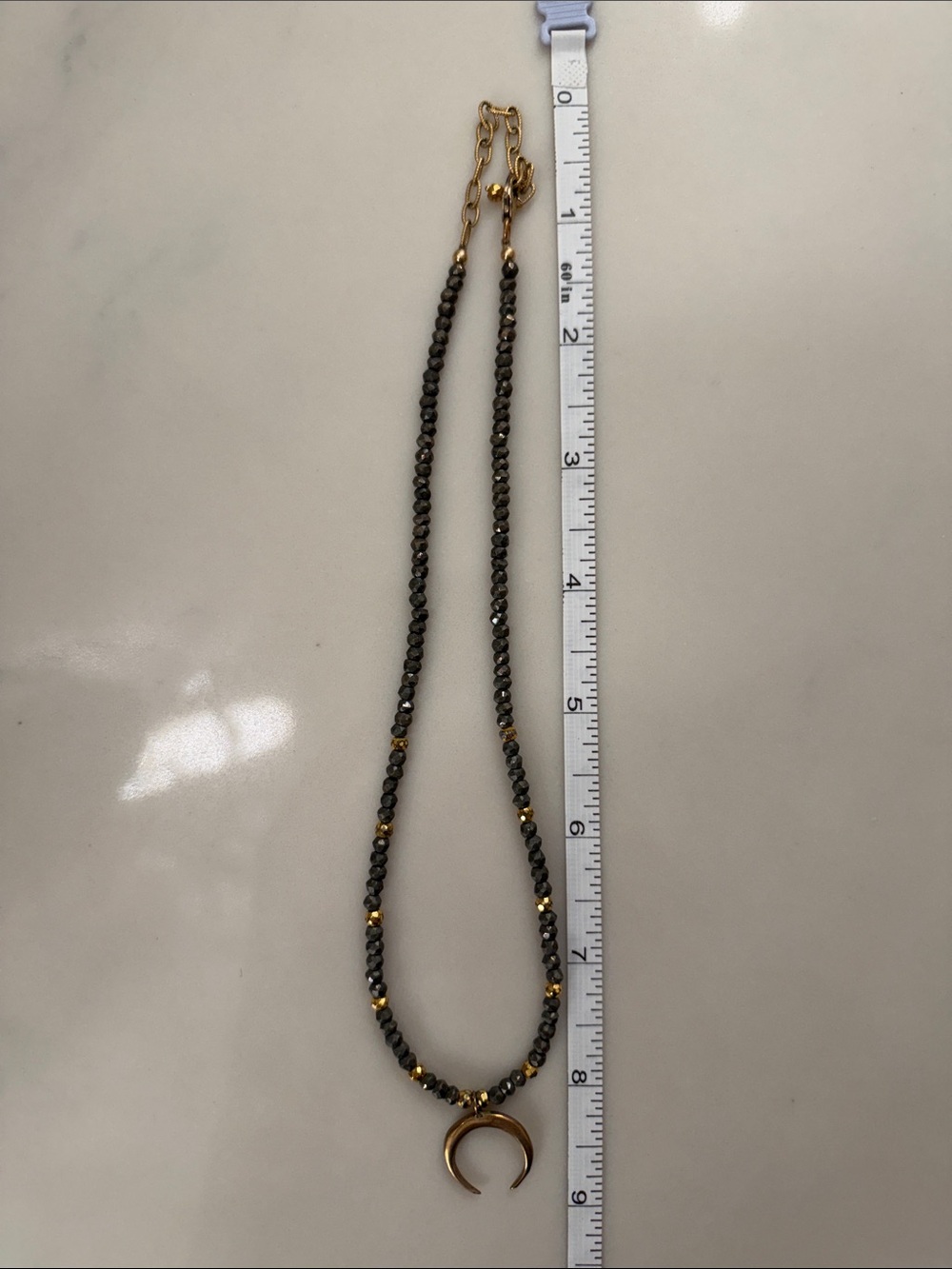 Gold and Hematite Crescent Pendant Necklace - Women Jewelry